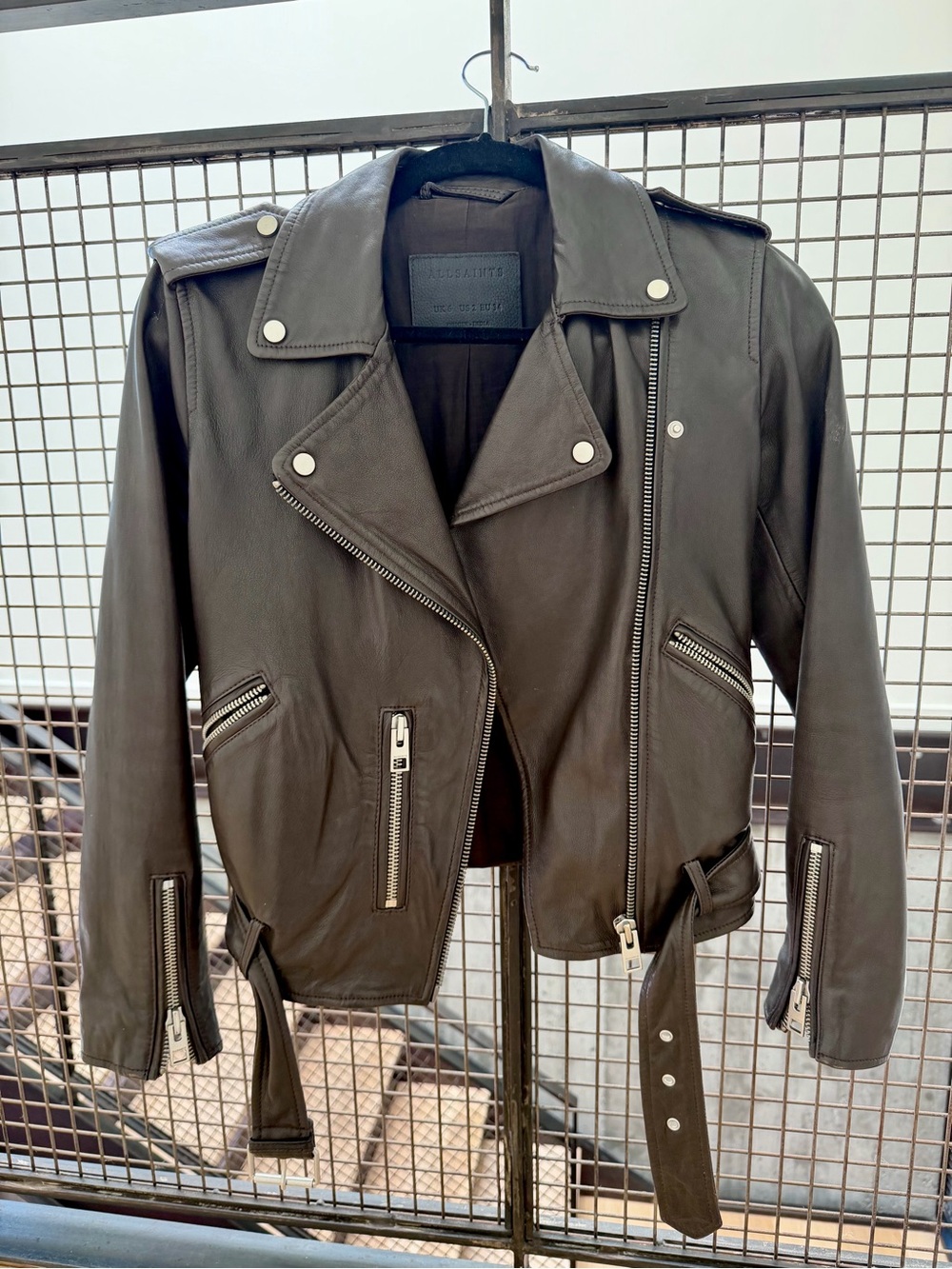 AllSaints Balfern Leather Biker Jacket - Anthracite - Size 2
